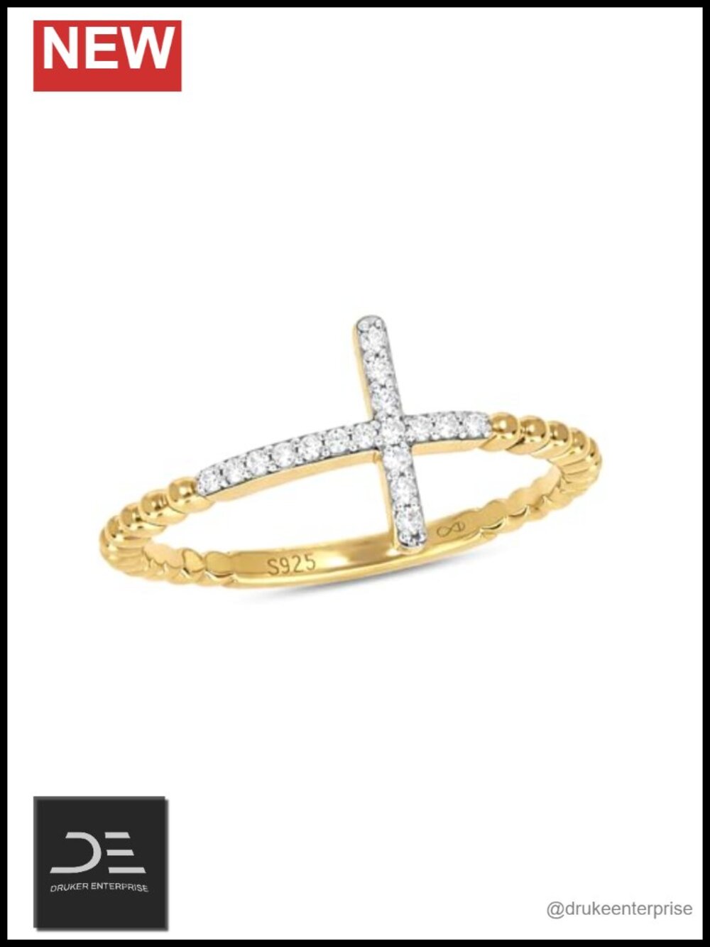 1/10cttw Diamond Cross Ring for Women in 925 Sterling Silver